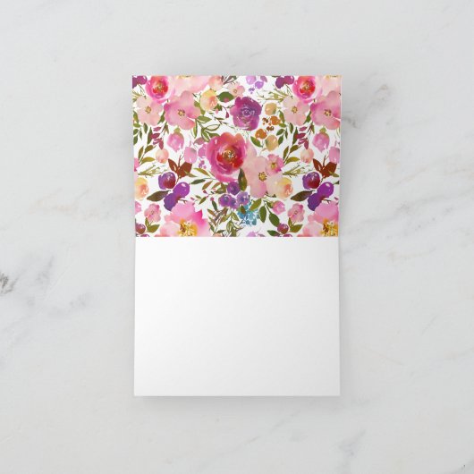 Roze & Paarse Bloemen Vrijgezellenfeest Dank u Bedankkaart (Binnen)