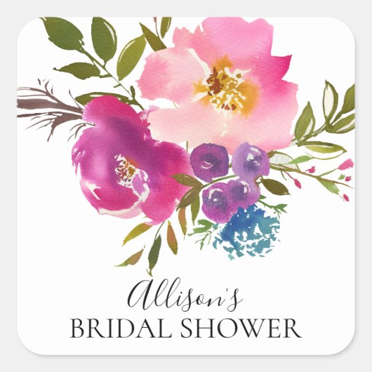 Roze & Paarse Bloemen Vrijgezellenfeest Envelope S Vierkante Sticker (Voorkant)