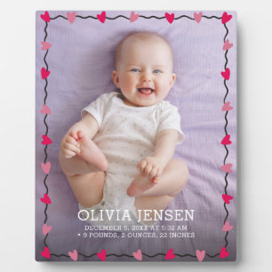 Roze Paarse Bloemen Waterverf Baby geboorte statis Fotoplaat