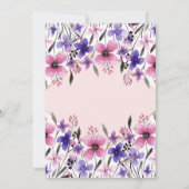 Roze Paarse Bloemen Waterverf Baby shower per post Kaart (Achterkant)