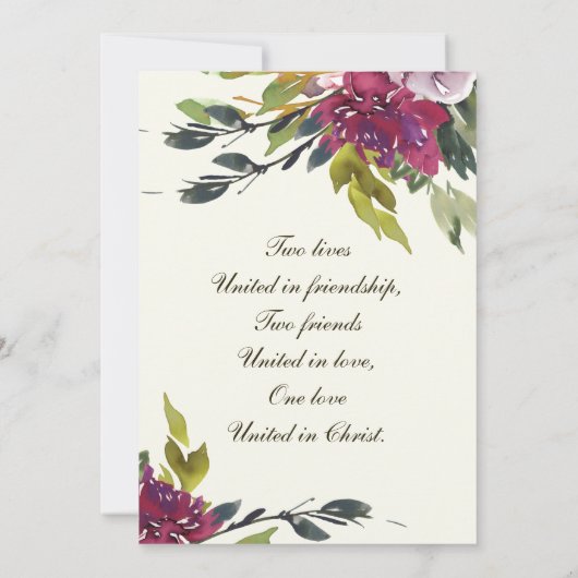 Roze Paarse Bloemen Waterverf Christelijk Bruiloft Save The Date (Achterkant)