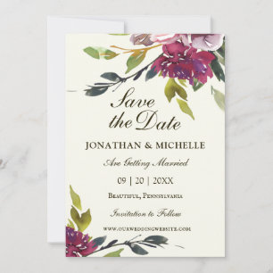 Roze Paarse Bloemen Waterverf Christelijk Bruiloft Save The Date