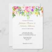 Roze Paarse Bloemen Waterverf Gouden Sparkle Bruil Kaart (Voorkant)