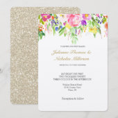 Roze Paarse Bloemen Waterverf Gouden Sparkle Bruil Kaart (Voorkant / Achterkant)