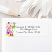 Roze Paarse Bloemen Waterverf Gouden Sparkle Etiket (Insitu)