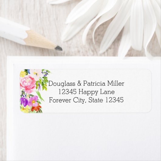 Roze Paarse Bloemen Waterverf Gouden Sparkle Etiket (Insitu)