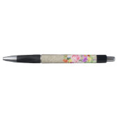 Roze Paarse Bloemen Waterverf Gouden Sparkle Pen (Voorkant)