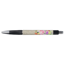 Roze Paarse Bloemen Waterverf Gouden Sparkle Pen