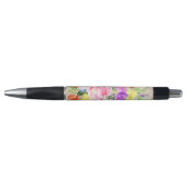 Roze Paarse Bloemen Waterverf Gouden Sparkle Pen (Voorkant)