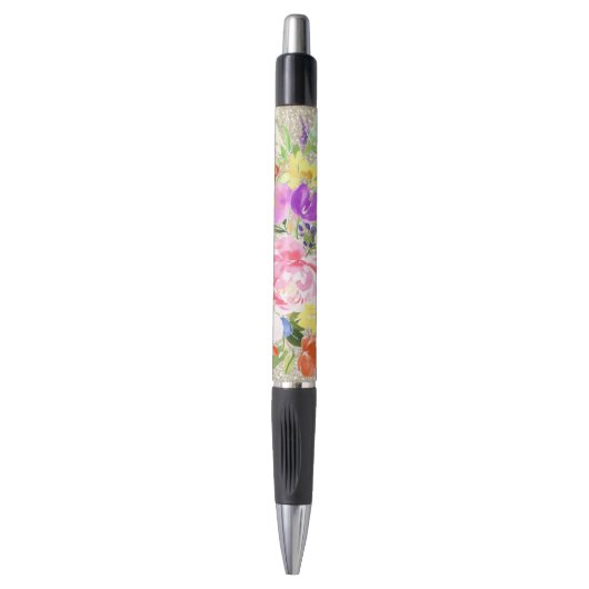 Roze Paarse Bloemen Waterverf Gouden Sparkle Pen (Voorkant Verticaal)