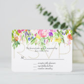 Roze Paarse Bloemen Waterverf Gouden Sparkle RSVP (Staand voorkant)