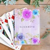 Roze paarse bloemen waterverf rustiek hout land pokerkaarten