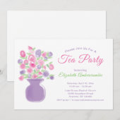 Roze & Paarse Bloemen Waterverf Tea Party Kaart (Voorkant / Achterkant)