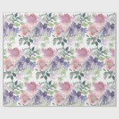 Roze Paarse Bloemen Witte Achtergrond Cadeaupapier (Vlak)