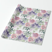 Roze Paarse Bloemen Witte Achtergrond Cadeaupapier (Uitgerold)
