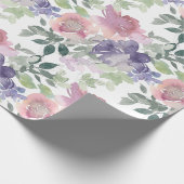 Roze Paarse Bloemen Witte Achtergrond Cadeaupapier (Hoek)