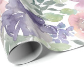 Roze Paarse Bloemen Witte Achtergrond Cadeaupapier (Rol Hoek)
