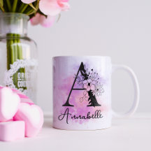Roze Paarse Bloemen Zwart Letter Monogram A