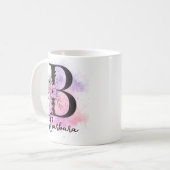 Roze Paarse Bloemen Zwart Letter Monogram B Koffiemok (Voorkant links)
