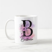 Roze Paarse Bloemen Zwart Letter Monogram B Koffiemok (Links)