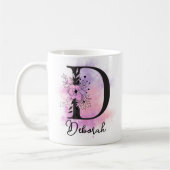 Roze Paarse Bloemen Zwart Letter Monogram D Koffiemok (Links)