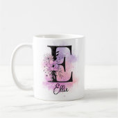 Roze Paarse Bloemen Zwart Letter Monogram E Koffiemok (Links)