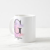 Roze Paarse Bloemen Zwart Letter Monogram G Koffiemok (Voorkant links)