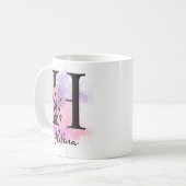 Roze Paarse Bloemen Zwart Letter Monogram H Koffiemok (Voorkant links)