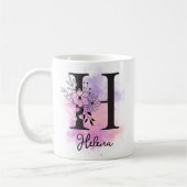 Roze Paarse Bloemen Zwart Letter Monogram H Koffiemok (Links)