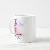 Roze Paarse Bloemen Zwart Letter Monogram L Coffee Koffiemok (Voorkant links)