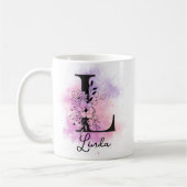 Roze Paarse Bloemen Zwart Letter Monogram L Coffee Koffiemok (Links)
