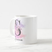 Roze Paarse Bloemen Zwart Letter Monogram S Koffiemok (Voorkant links)