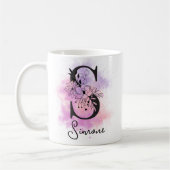 Roze Paarse Bloemen Zwart Letter Monogram S Koffiemok (Links)