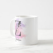 Roze Paarse Bloemen Zwart Letter Monogram Z Koffiemok (Voorkant links)