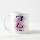 Roze Paarse Bloemen Zwart Letter Monogram Z Koffiemok (Links)