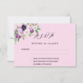 Roze paarse bloemenbruiloft reactie RSVP-kaart RSVP Kaartje (Voorkant)