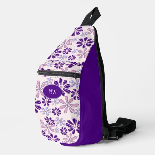 Roze Paarse bloemendoedelpatroon Sling Bag (Rechterhoek)