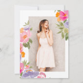 roze paarse bloemenfoto afstuderen kaart (Achterkant)