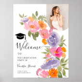  roze paarse bloemenfoto afstuderen welkom poster (Voorkant)