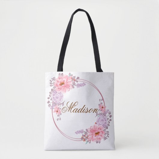 Roze/Paarse bloemenkrans Canvas tas (Voorkant)