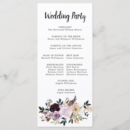 Roze Paarse bloemenkrans trouwceremonie Programmakaart (Achterkant)