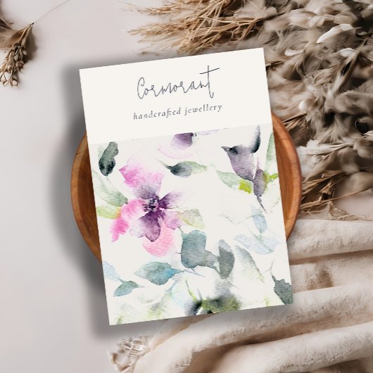 Roze Paarse bloemenschrift Blank sieradenhouder Visitekaartje