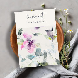 Roze Paarse bloemenscript Ketting bandhouder Visitekaartje