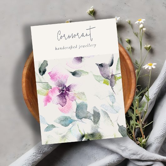 Roze Paarse bloemenscript Ketting bandhouder Visitekaartje