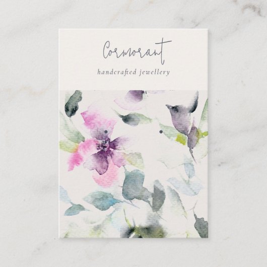 Roze Paarse bloemenscript oorbel studhouder Visitekaartje (Voorkant)