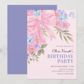 Roze paarse bloemenslinger verjaardag kaart (Voorkant / Achterkant)