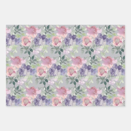 Roze Paarse bloementuin Inpakpapier Vel (Voorkant 3)