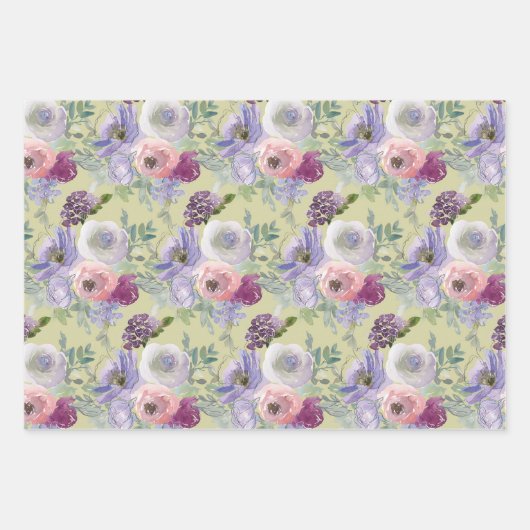 Roze Paarse bloementuin Inpakpapier Vel (Voorkant 2)