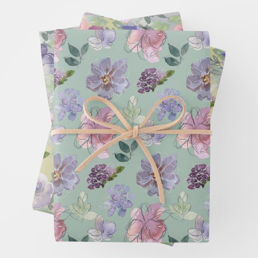 Roze Paarse bloementuin Inpakpapier Vel (In situ)