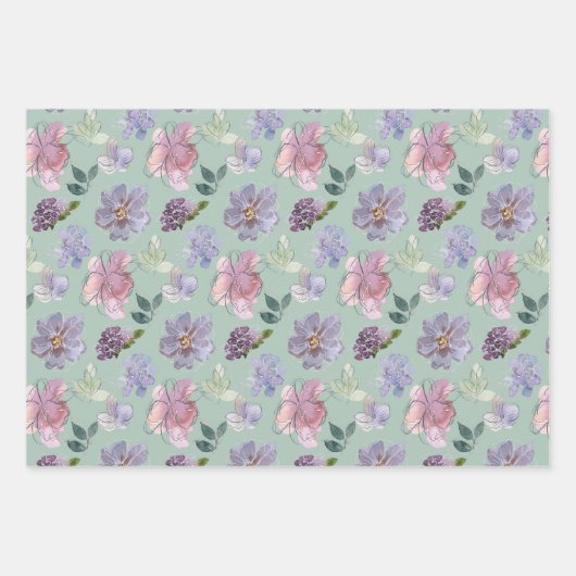Roze Paarse bloementuin Inpakpapier Vel (Voorkant)